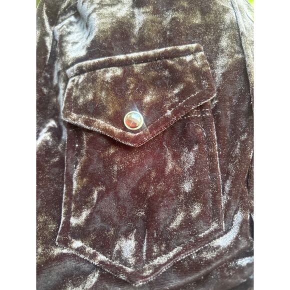 Fifteen Twenty Black Velveteen Snap Front Shirt Blouse L Pockets Long Line Goth - Picture 5 of 9